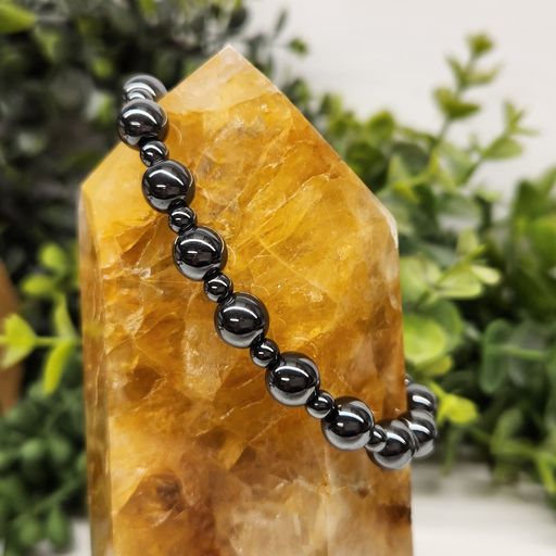 Hematite with Small Hematite Beads Round Stretchable Bracelet