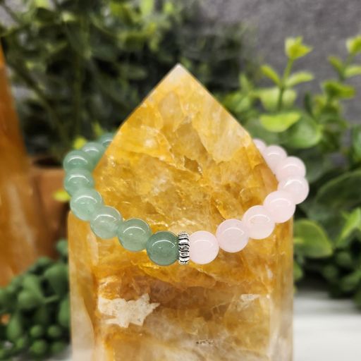 Promote Emotional Healing Intention Bracelet - Green Aventurine and Rose Quartz Round Stretchable Bracelet 8mm