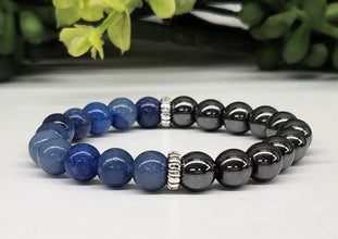Change, Direction, Grounding - Hematite and Blue Aventurine Round Stretchable Bracelet 8mm