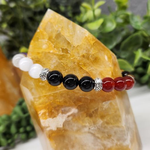 Addiction Recovery Intention Bracelet- Carnelian, Selenite, Rose Quartz, Amethyst, Hematite, Tiger Eye and Black Tourmaline Round Stretchable Bracelet 8mm