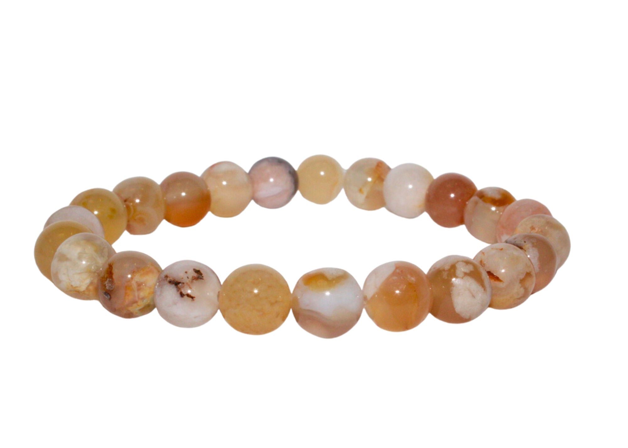 Flower Agate Round Gemstone Stretch Bracelet