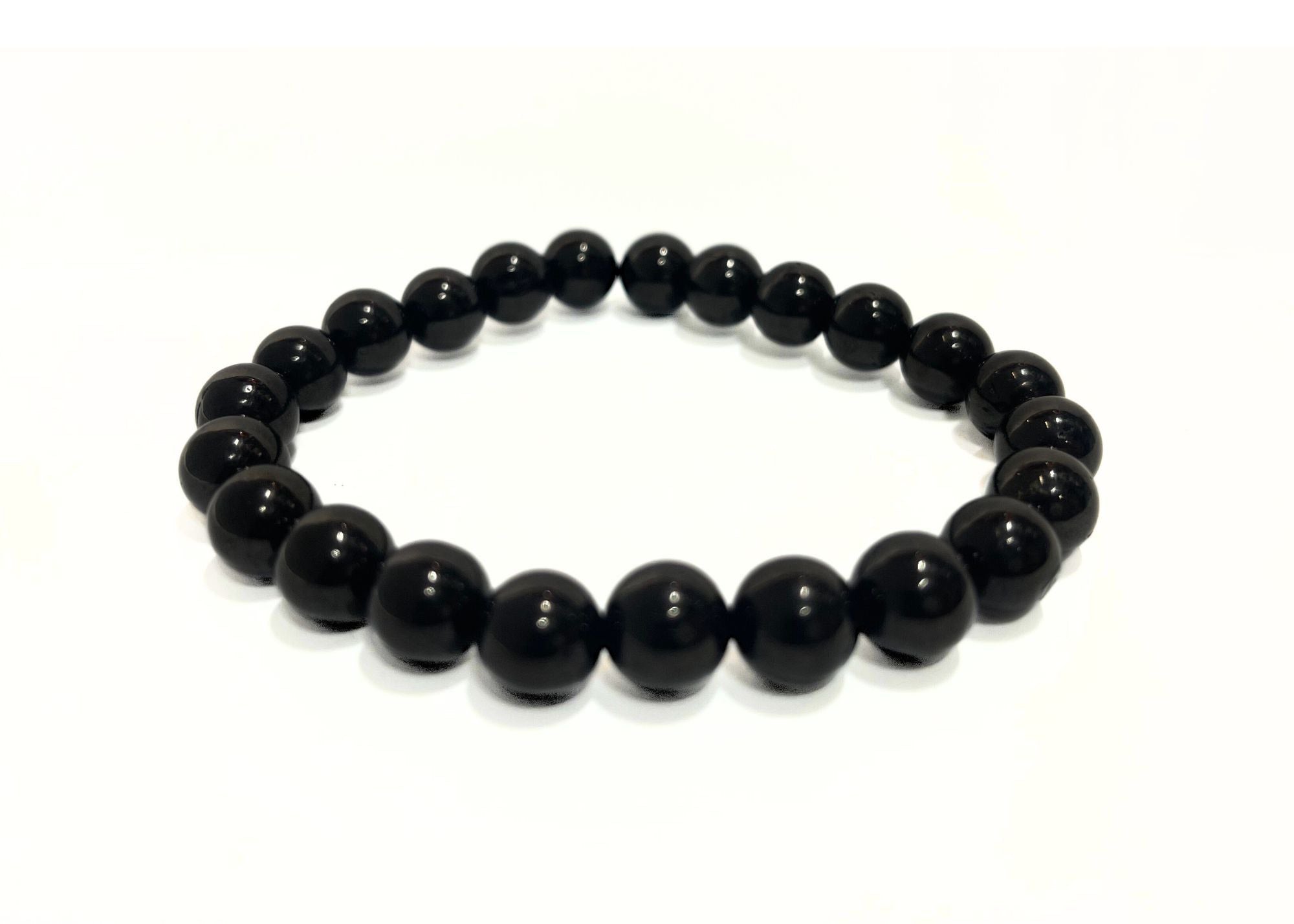 Grade AA Jet Round Gemstone Stretch Bracelet