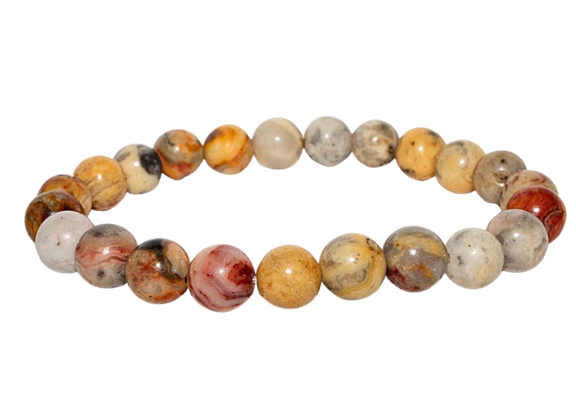 Crazy Lace Agate Round Gemstone Stretch Bracelet