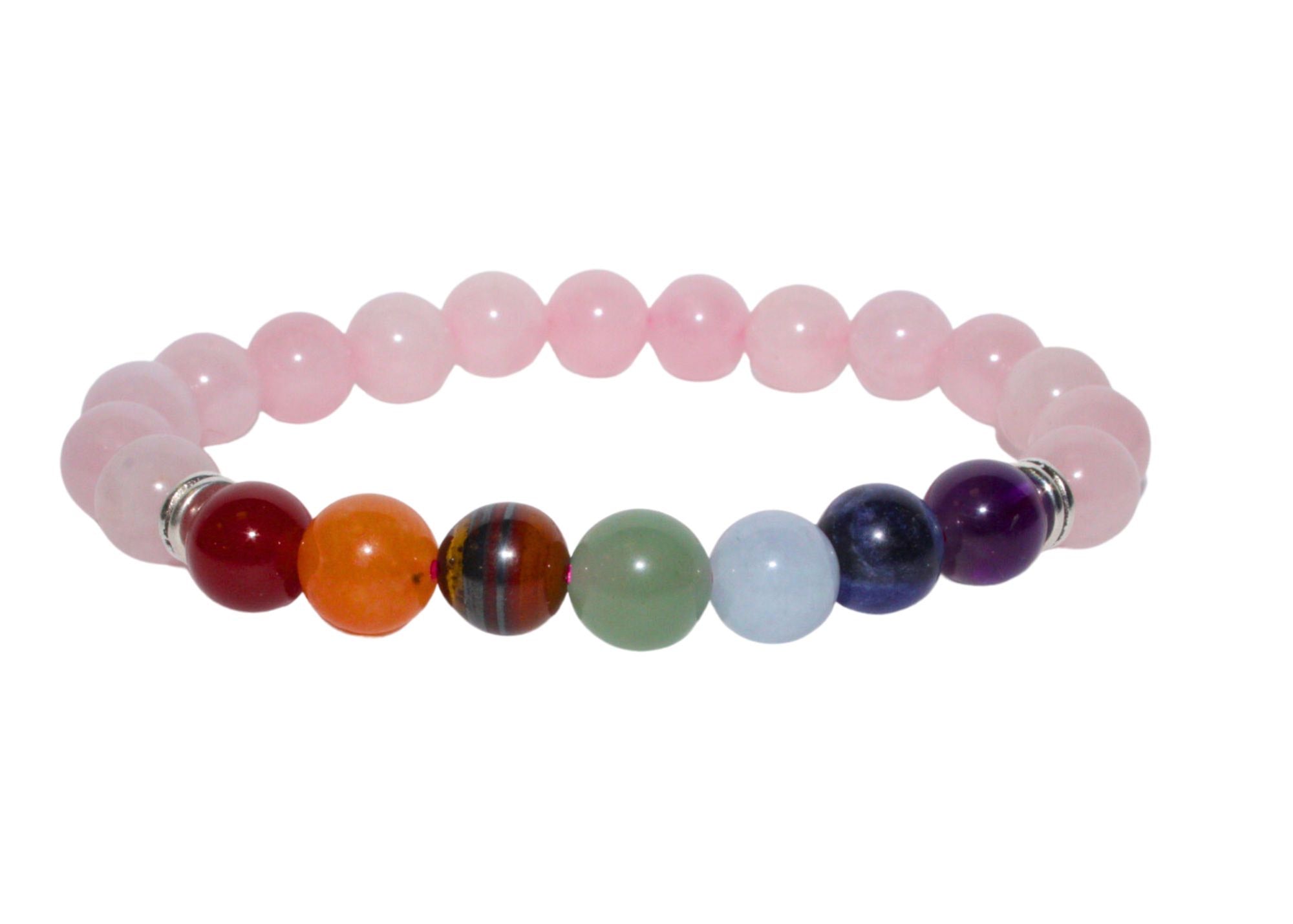 Chakra Rose Quartz Round Gemstone Stretch Bracelet