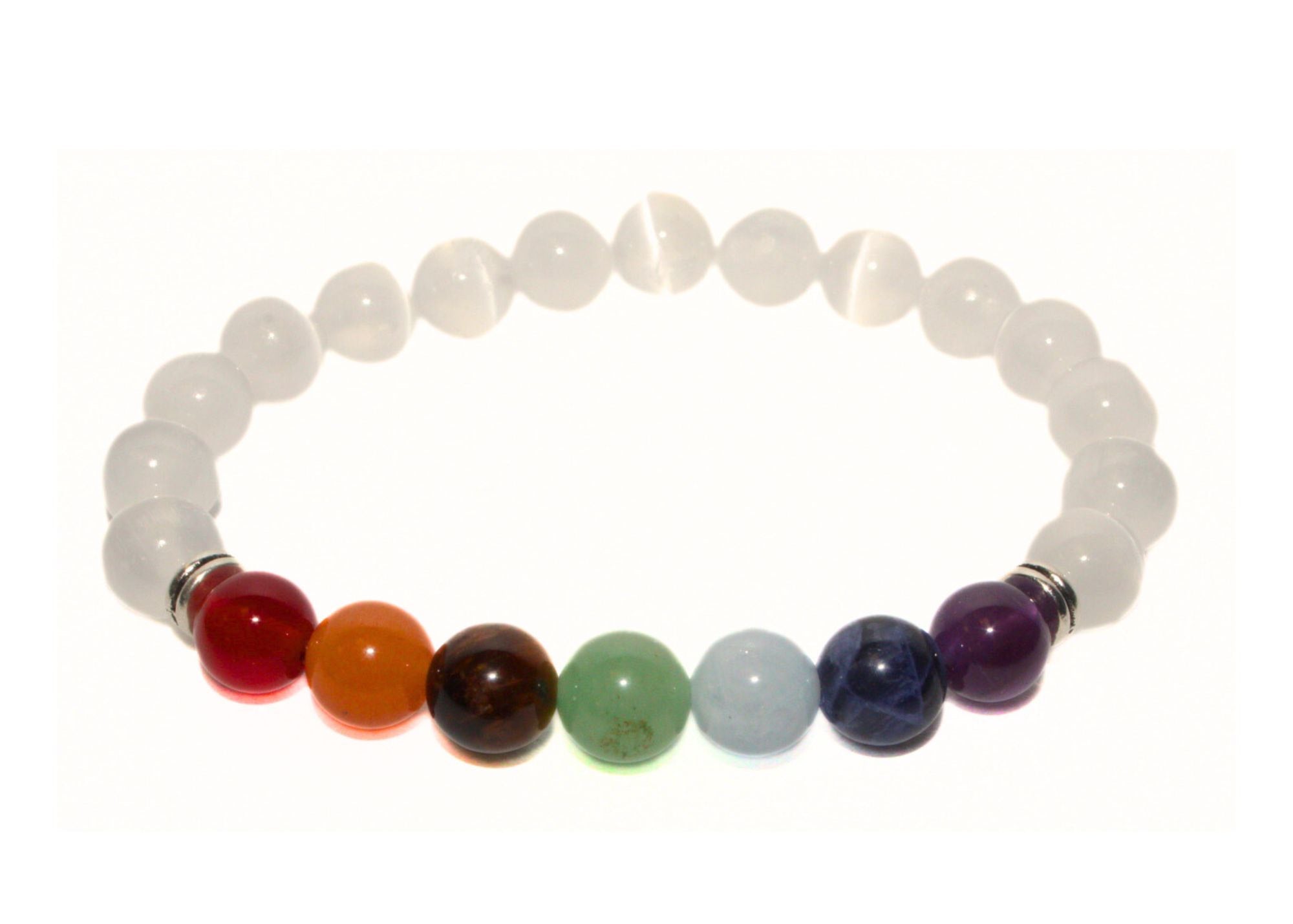 Selenite Chakra Round Gemstone Stretch Bracelet