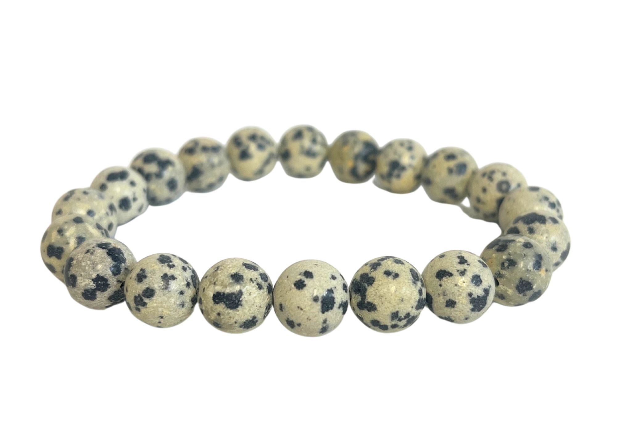 Men's Dalmation Jasper Round Gemstone Stretch Bracelet