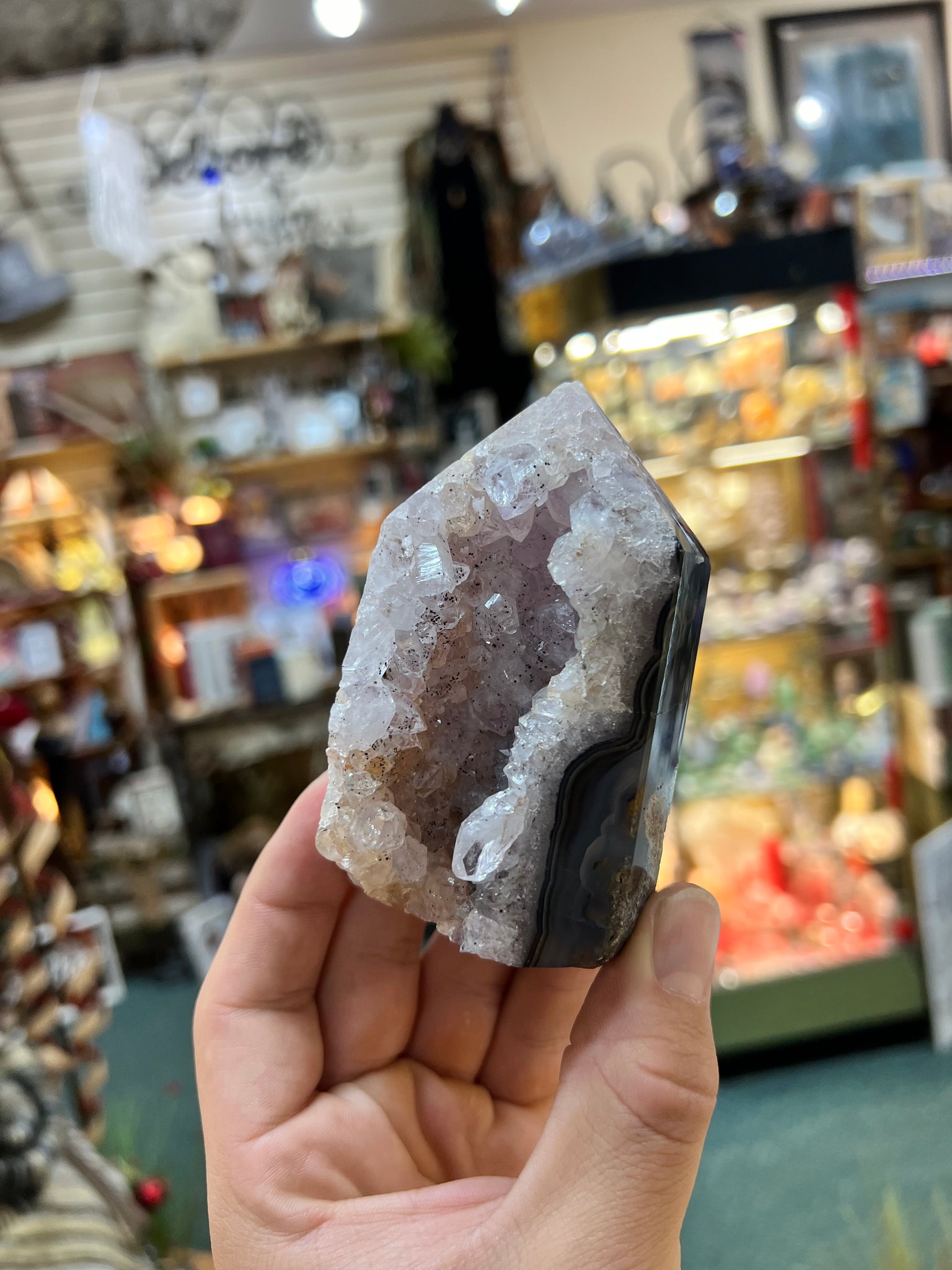 Agate with Amethyst Crystal Geode Tower