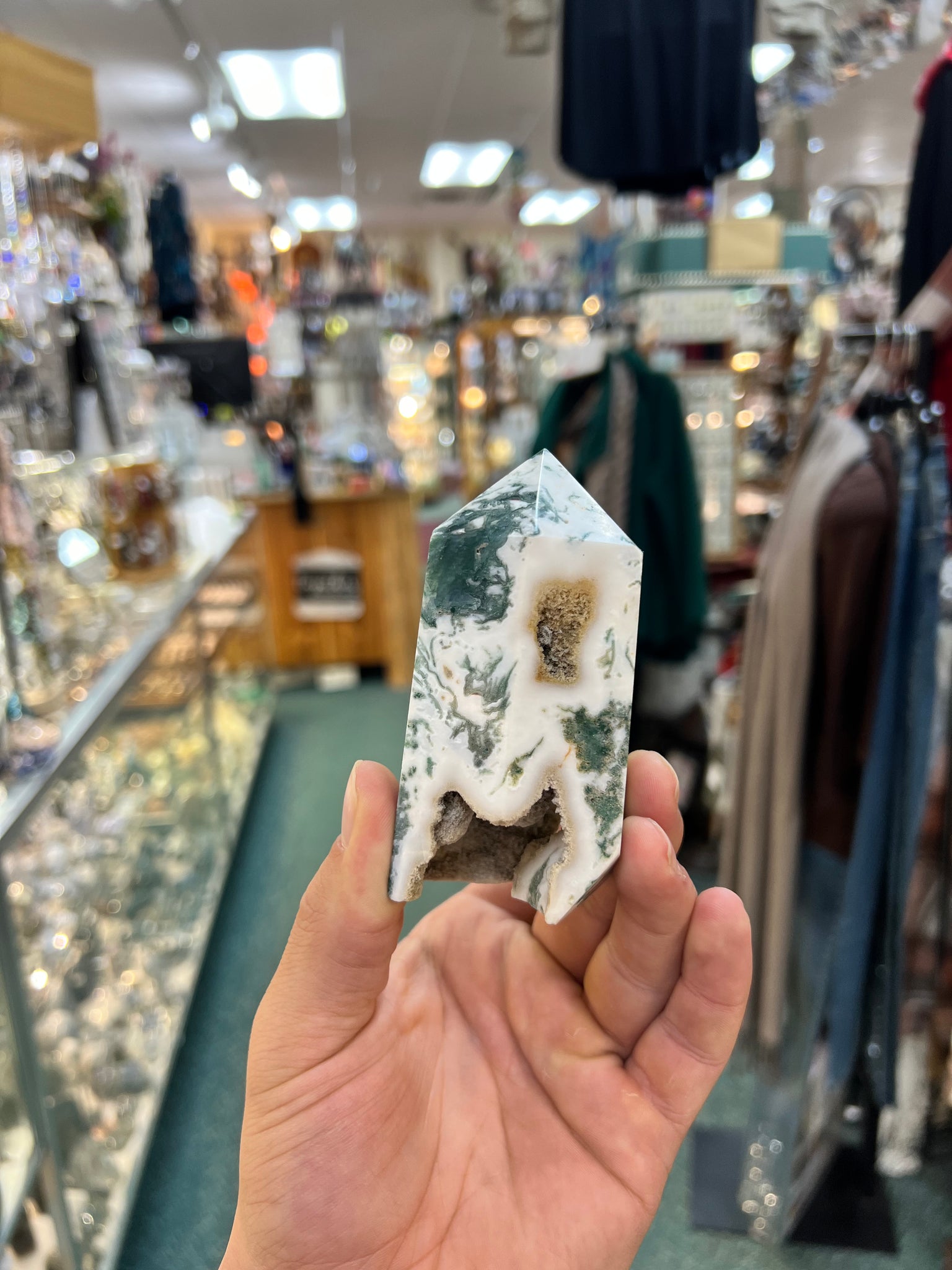 Moss Agate Geode Tower