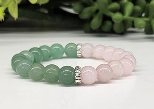 Promote Emotional Healing Intention Bracelet - Green Aventurine and Rose Quartz Round Stretchable Bracelet 8mm