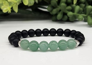Positivity , Hope, Joy - Green Aventurine and Black Obsidian Matte Finish Round Stretchable Bracelet 8mm