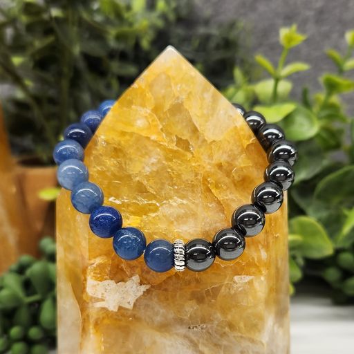 Change, Direction, Grounding - Hematite and Blue Aventurine Round Stretchable Bracelet 8mm