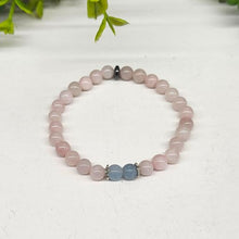 Aquamarine and Rose Quartz Round Stretchable Bracelet 6mm