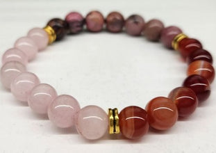 Self Love Intention Bracelet- Rose Quartz, Banded Carnelian, and Rhodonite Round Stretchable Bracelet 8mm