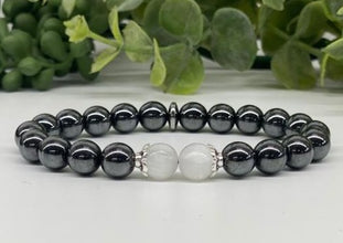 Hematite with Selenite Round Stretchable Bracelet 8mm