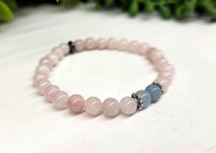 Aquamarine and Rose Quartz Round Stretchable Bracelet 6mm