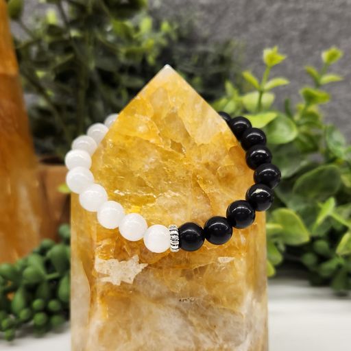 Protection Intention Bracelet - Shungite with Selenite Round Stretchable Bracelet 8mm