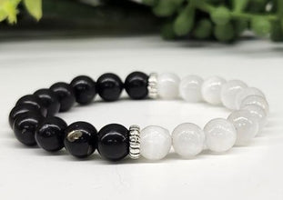 Protection Intention Bracelet - Shungite with Selenite Round Stretchable Bracelet 8mm