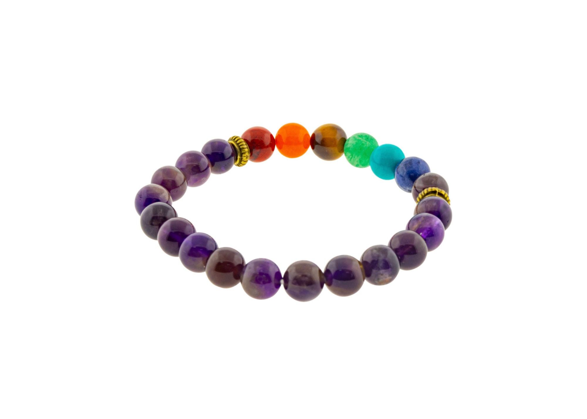 Amethyst 8mm Round Stretch Bracelet with Chakra Gemstones