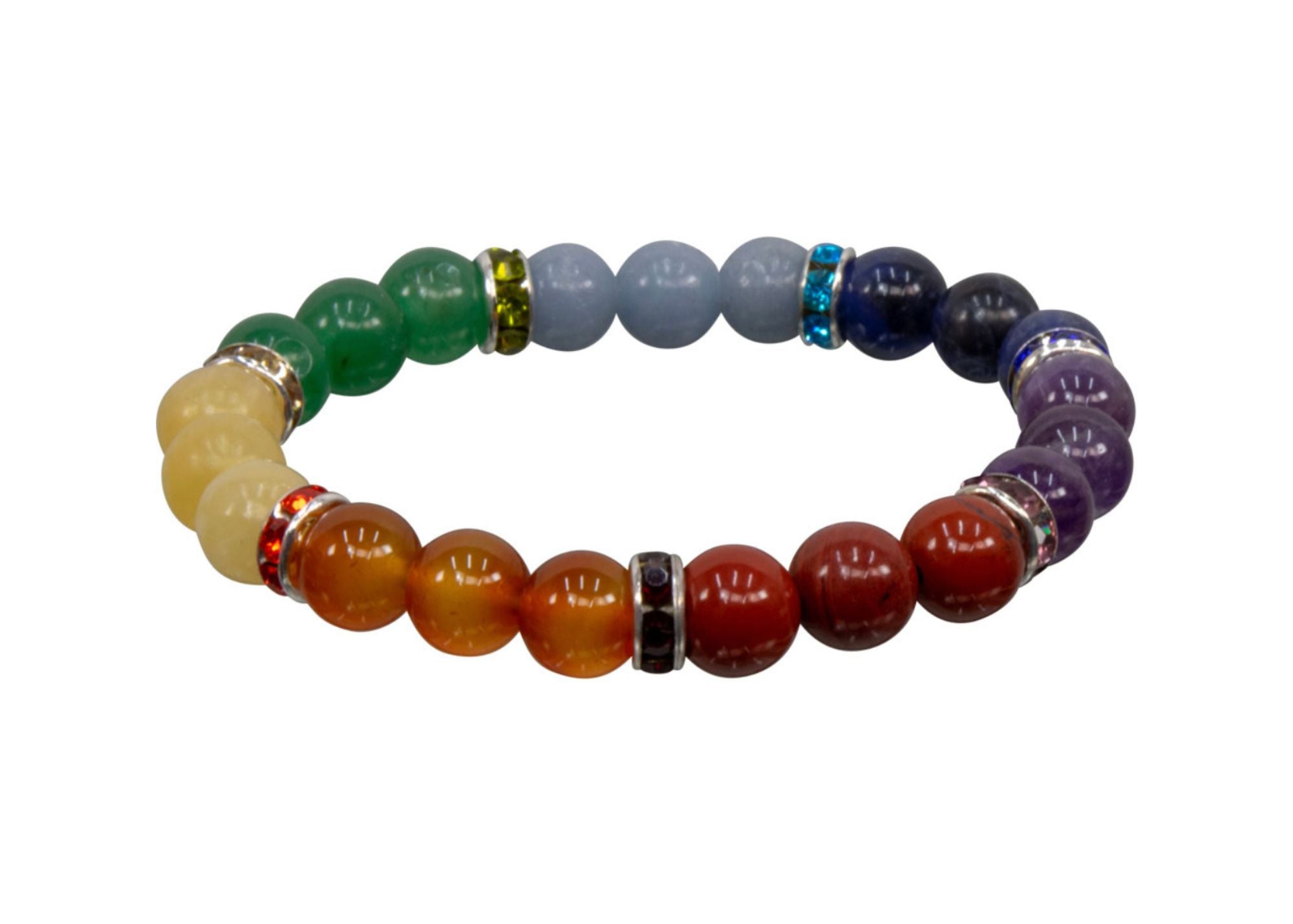 Chakra Round Gemstone Stretch Bracelet with Roundel Spacer