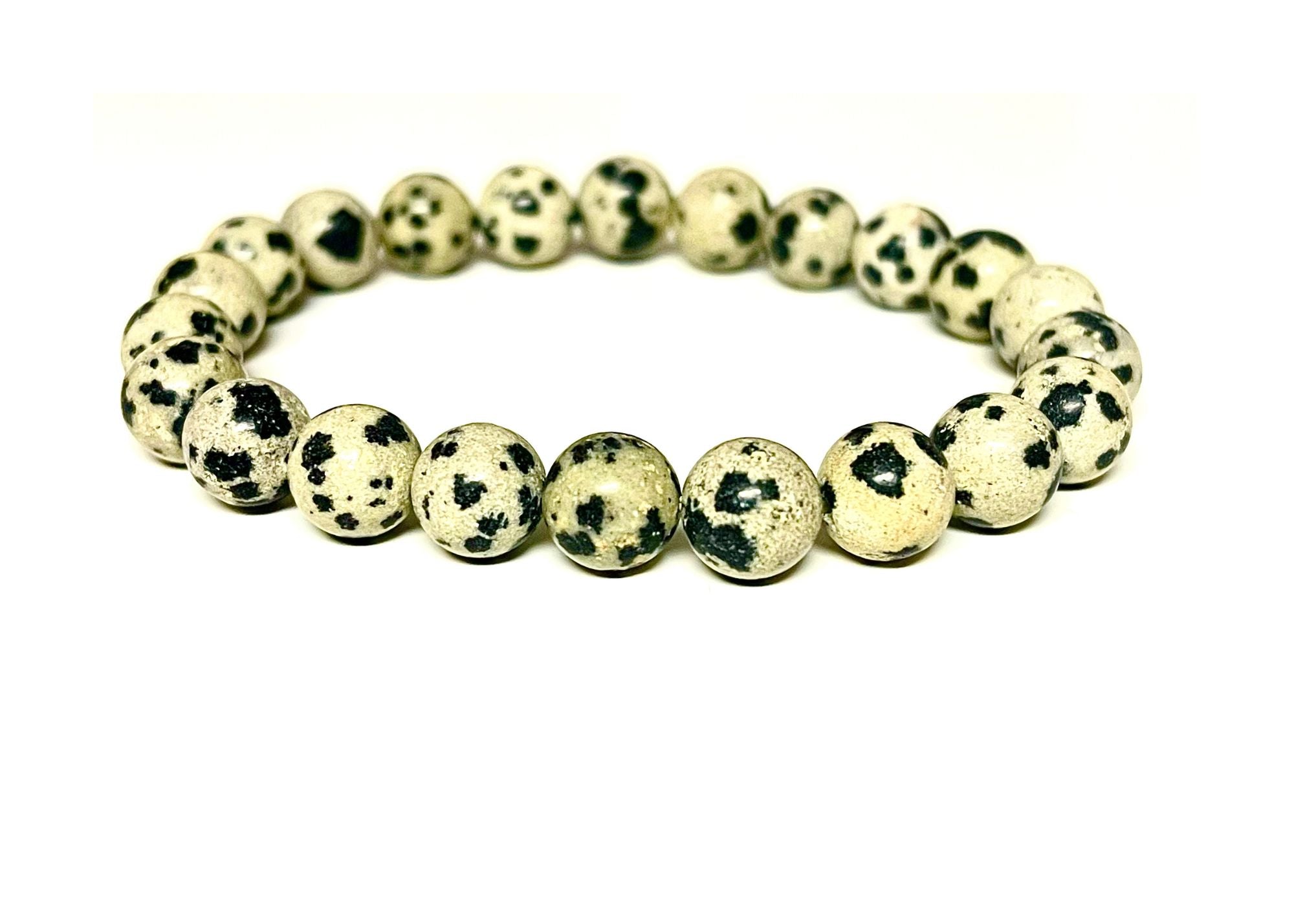 Dalmation Jasper Round Gemstone Stretch  Bracelet