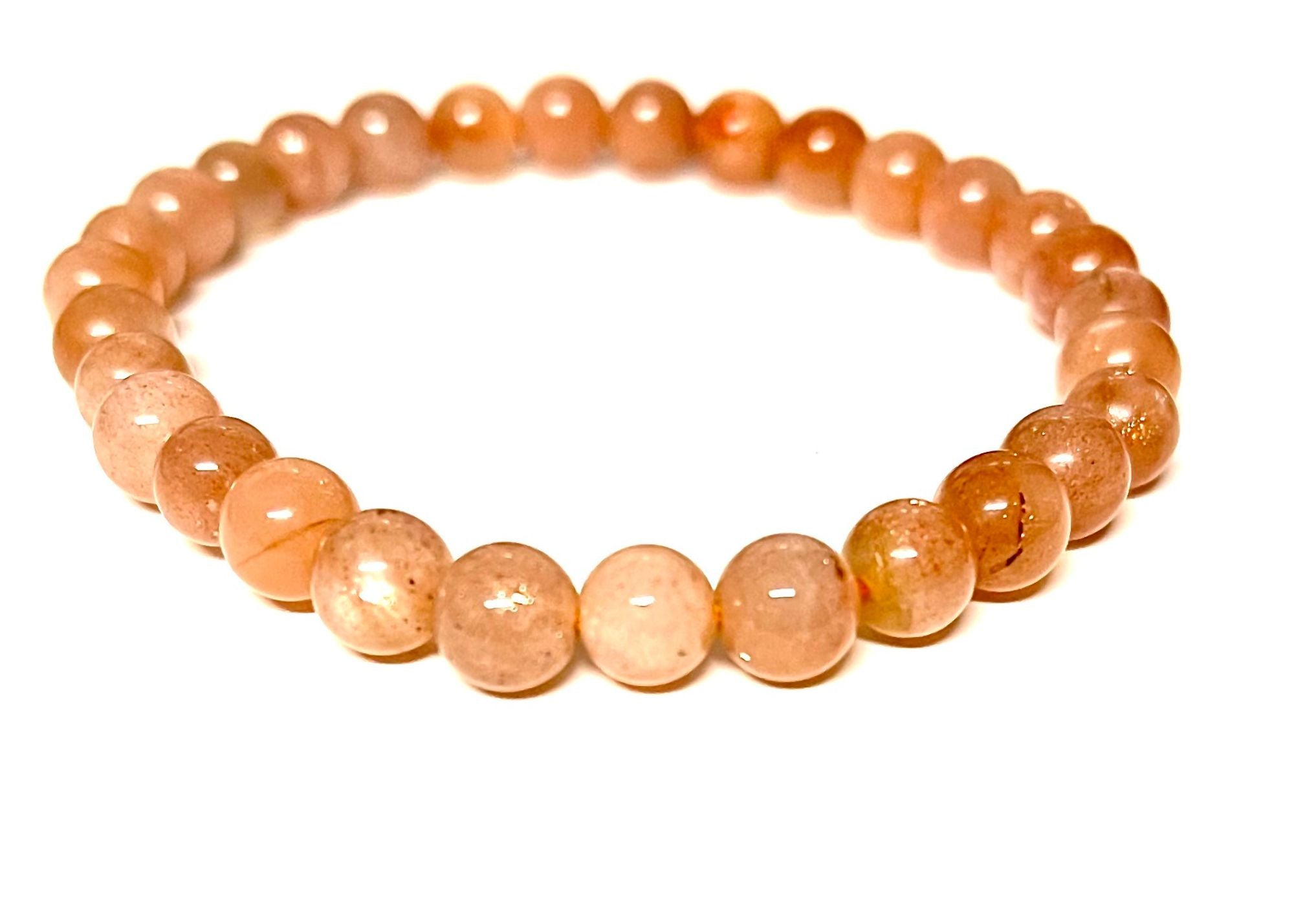 Peach Moonstone Round Gemstone Stretch Bracelet